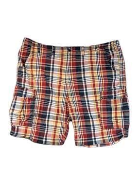 The Foundry Mens 52 Plaid Cargo Shorts Red Yellow Blue Casual Cotton Style Prep